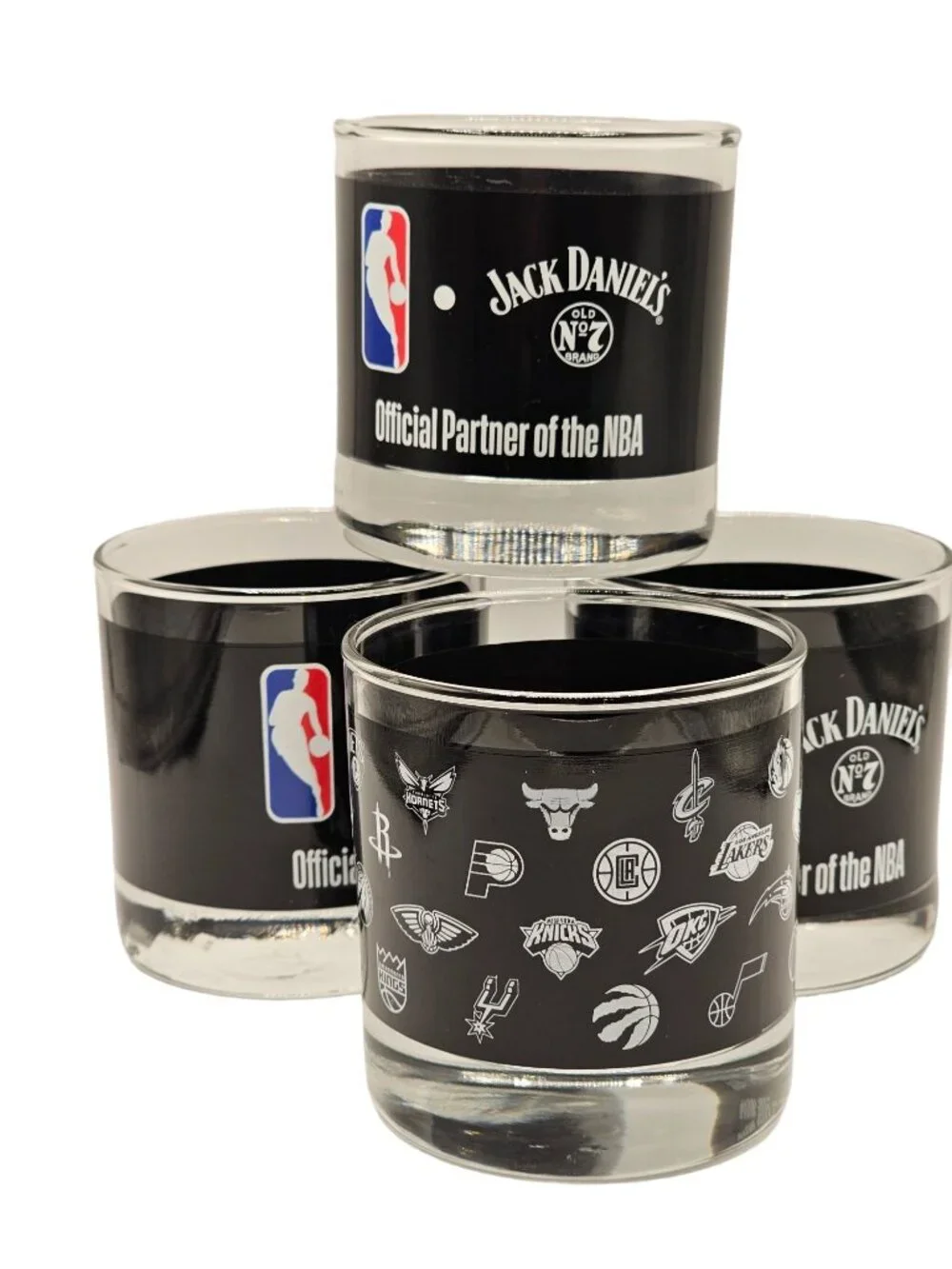 Jack Daniels Highball / Whiskey Rocks Glasses, with NBA Team Logos Set of 4